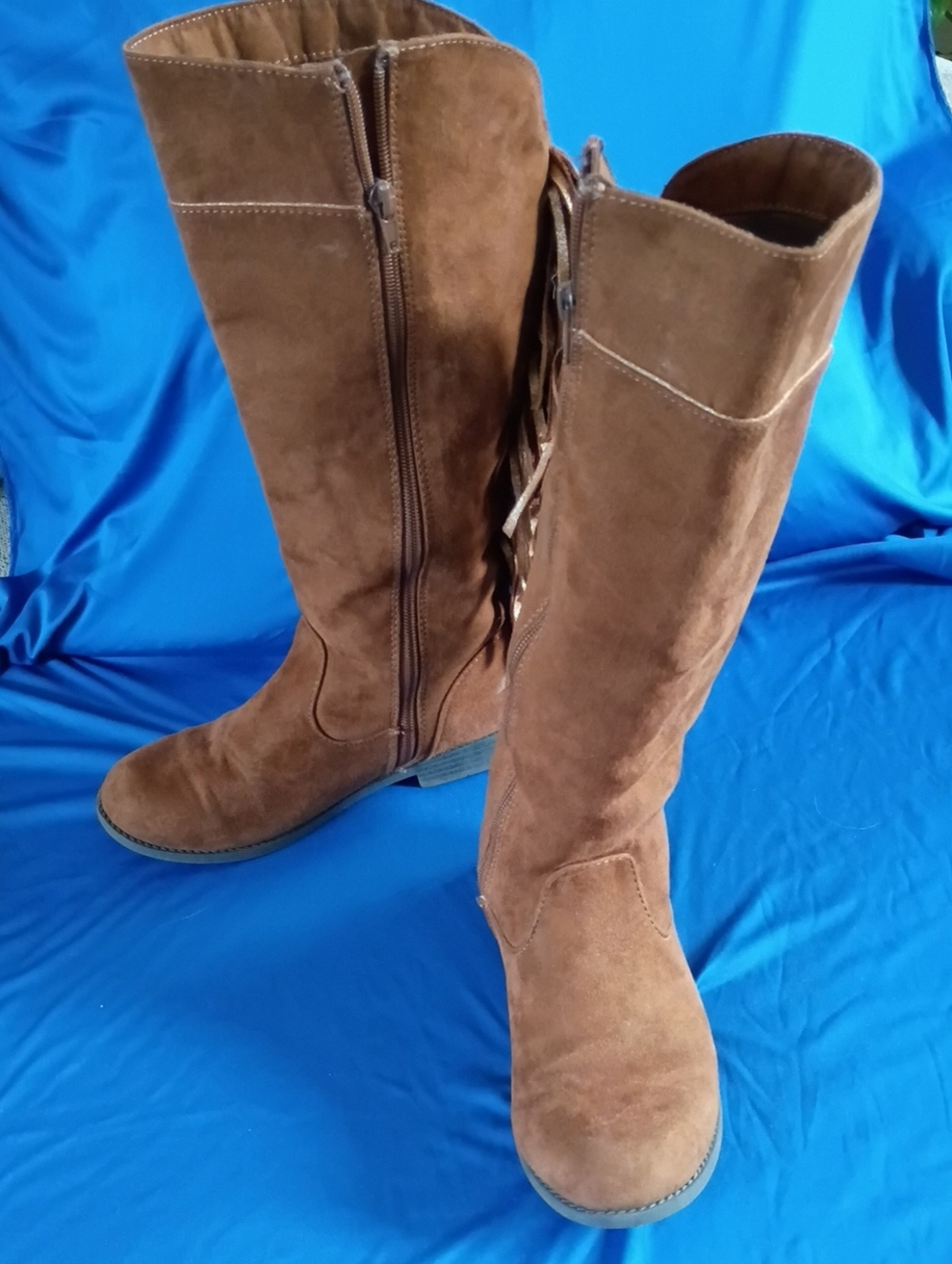 Justice Brown Suede Tall Girls' Boots with Tassel Detail